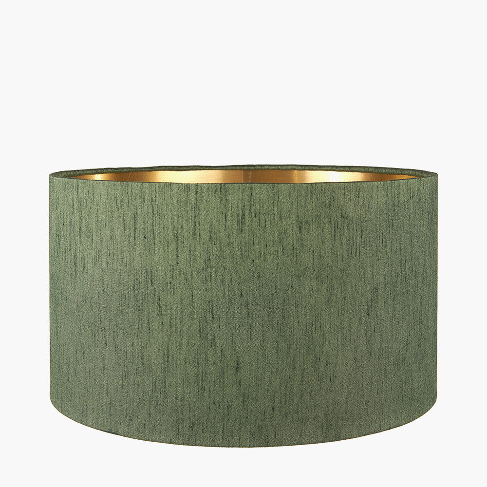 Stellan 30cm Green Slubbed Faux Silk Gold Lined Cylinder Lampshade
